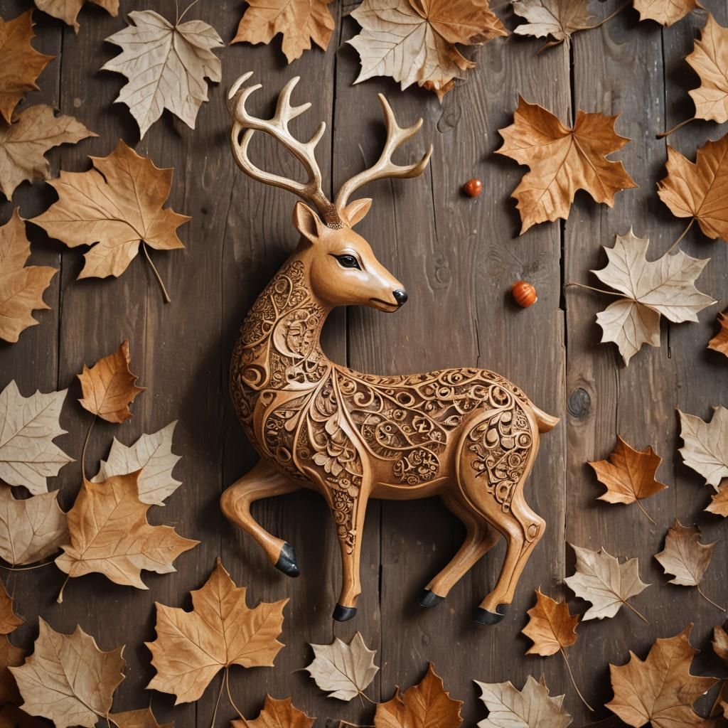 Gourd Deer Ceramic Sculpture in Folk Art Style