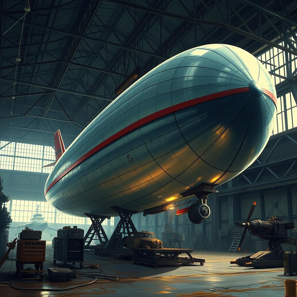 Steampunk Zeppelin Repairs in Anime Style