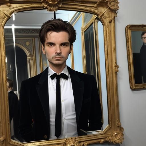 Man's Reflection in Venetian Mirror