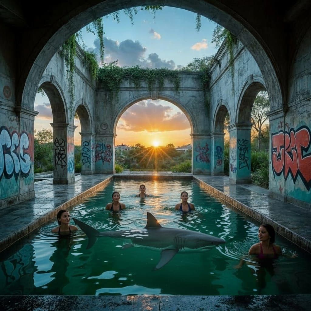 Beautiful Women Enjoying a Refreshing Pool Swim