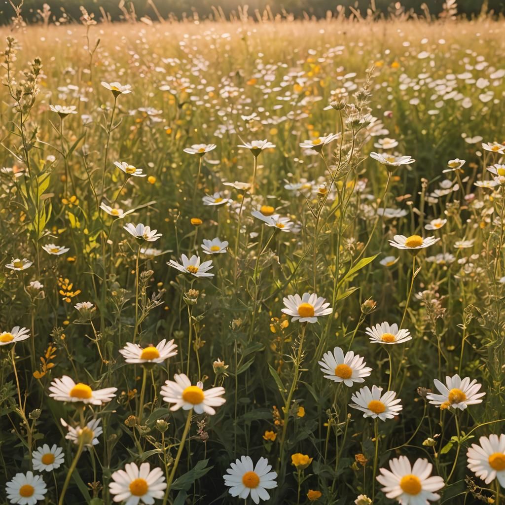 Whimsical Flower Field in Summer Breeze