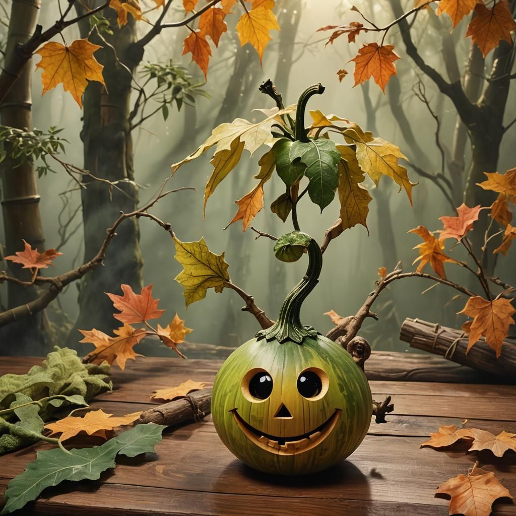 Smiling Gourd with Expressive Eyes in Watercolor Style