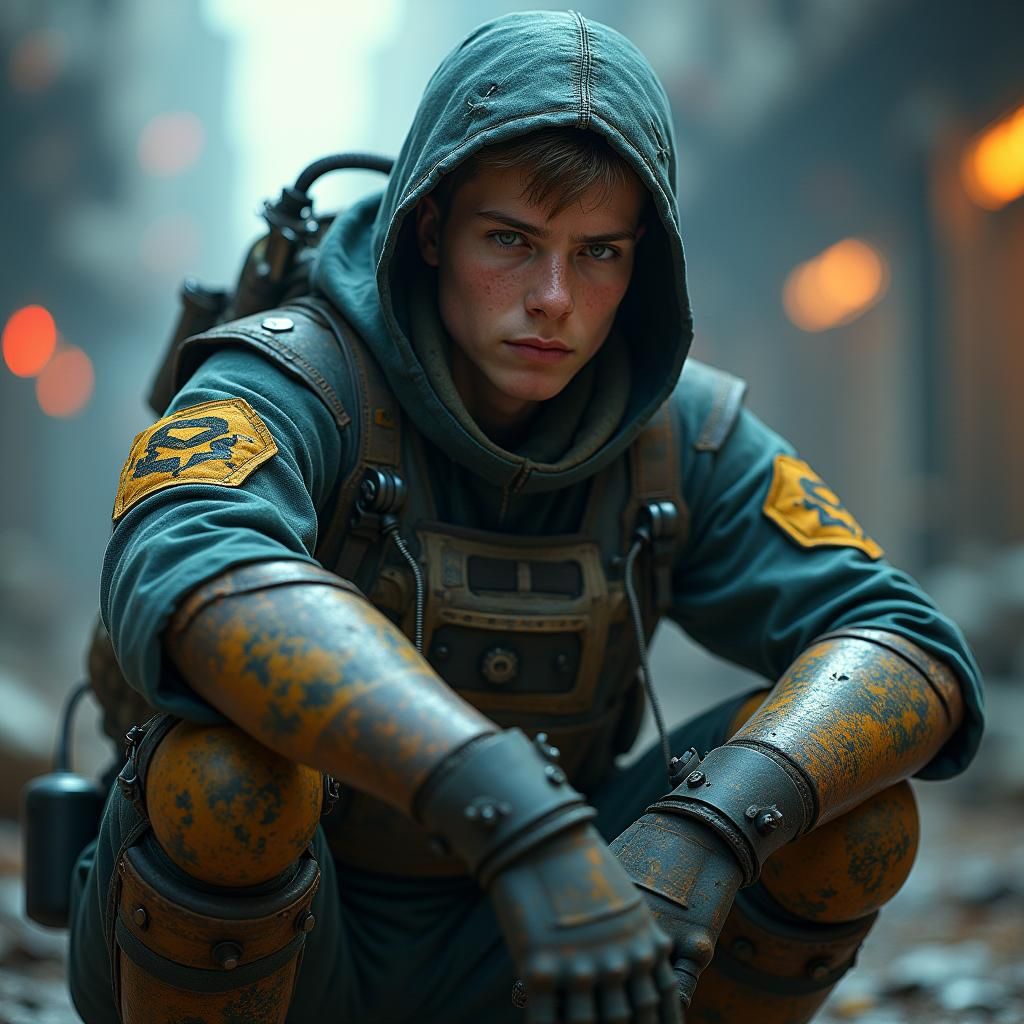 Cybernetic Veteran in Dramatic Lighting