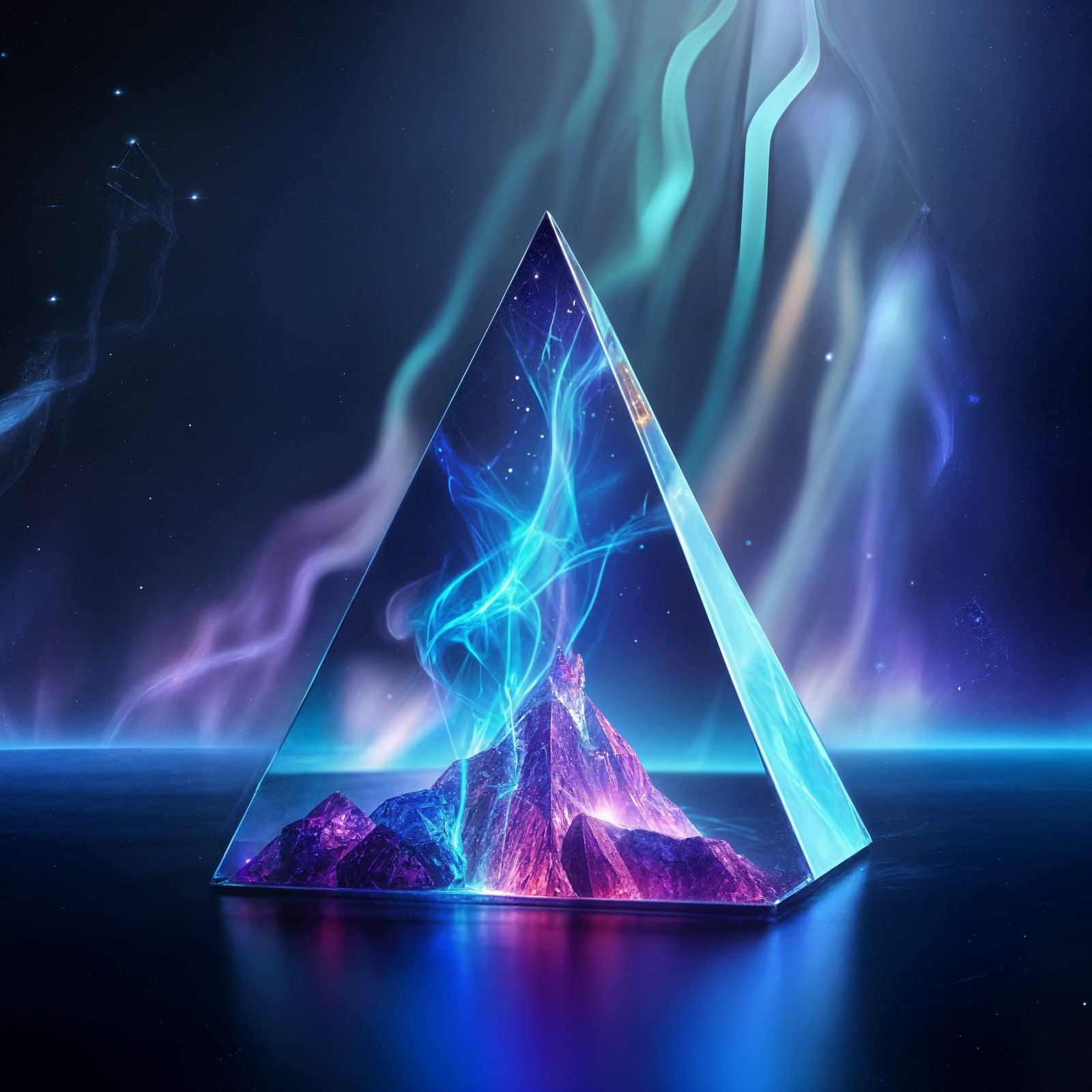Glowing Cosmic Glass Pyramid in Detailed Matte Painting