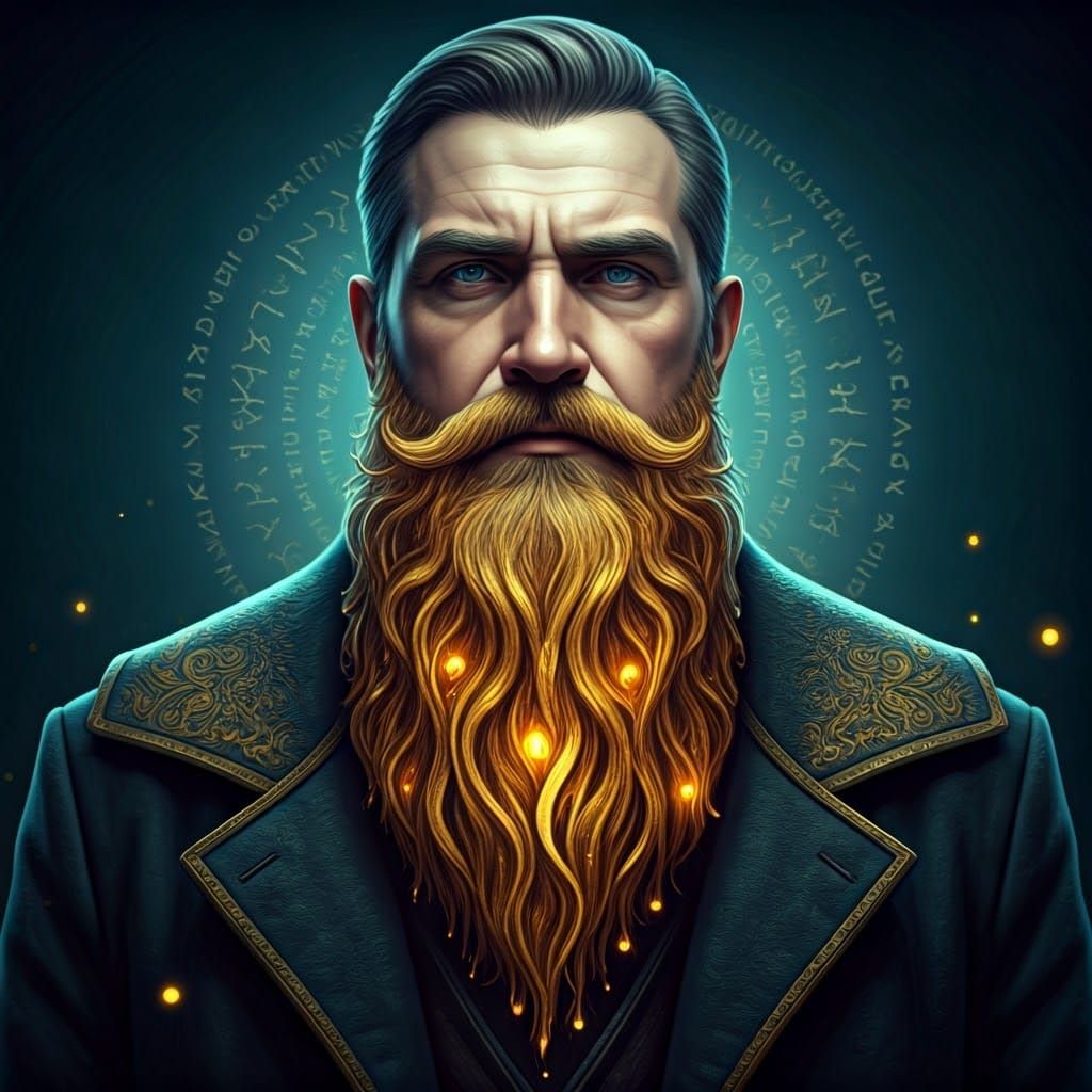 Ornate Bearded Man with Liquid Gold Beard