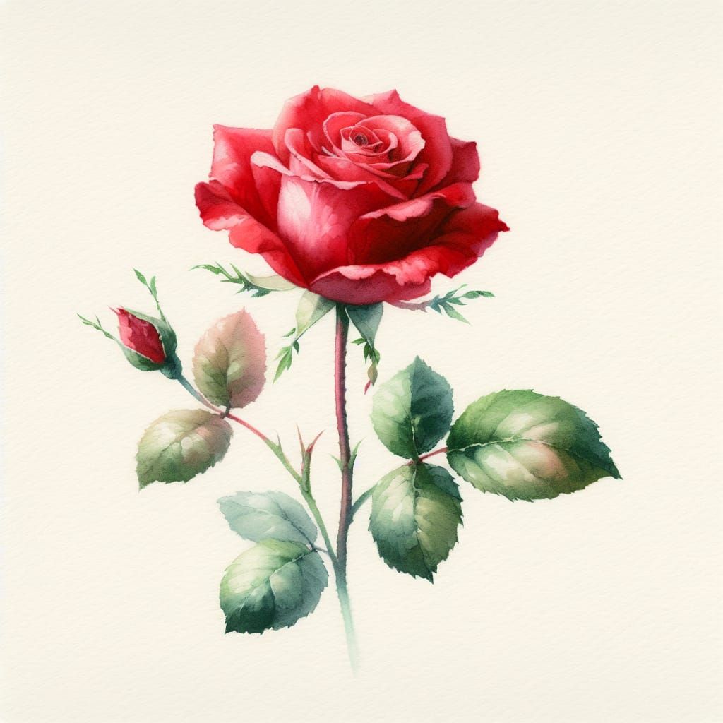 Vibrant Red Rose Watercolor Painting