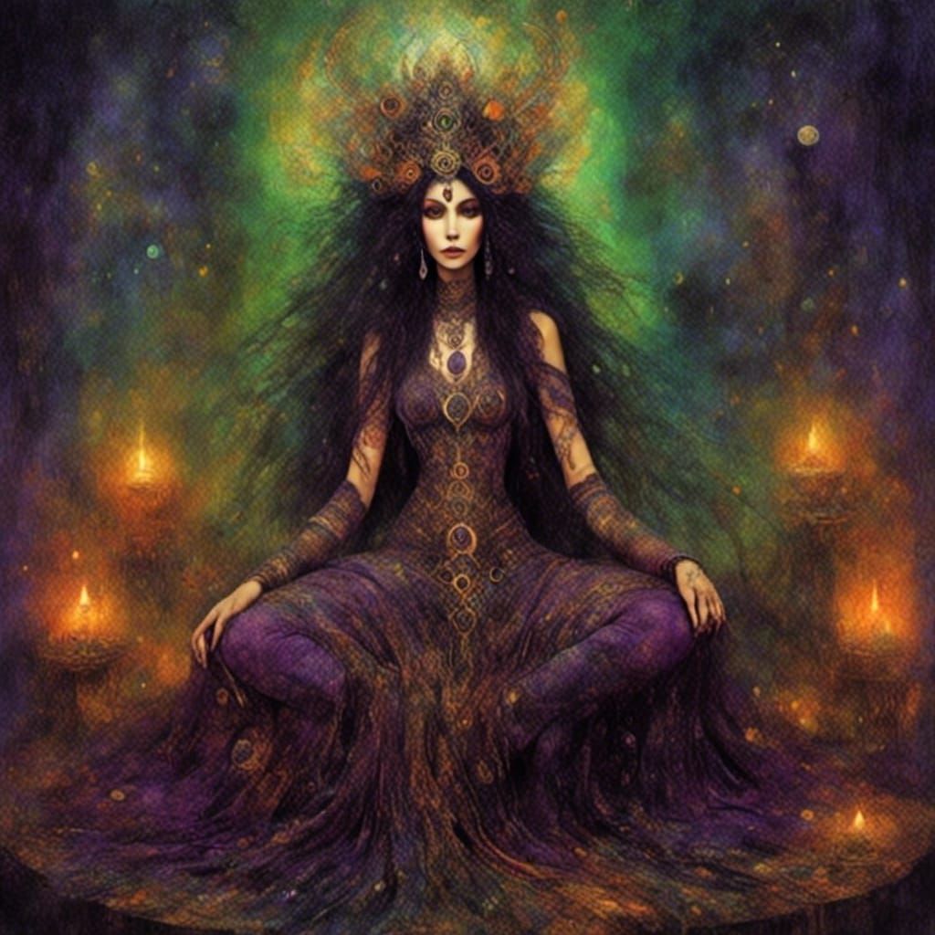 <lora:Absurdia:1.0> <lora:Hexen Hollow:1.0> <lora:ArchetypalImagery:1.0> Portrait of a witch. Extraordinary intricate de...