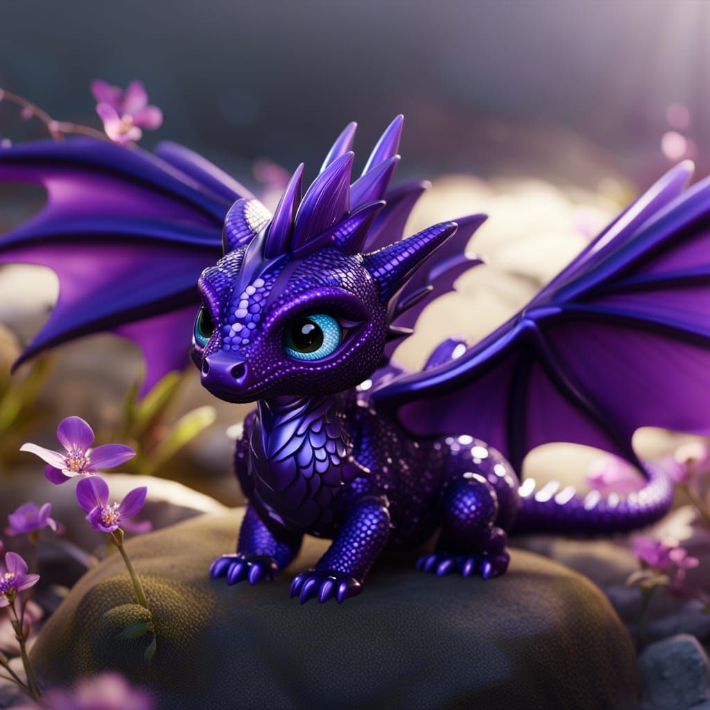 Purple Obsidian Dragon: Hyperrealistic CGI Fantasy