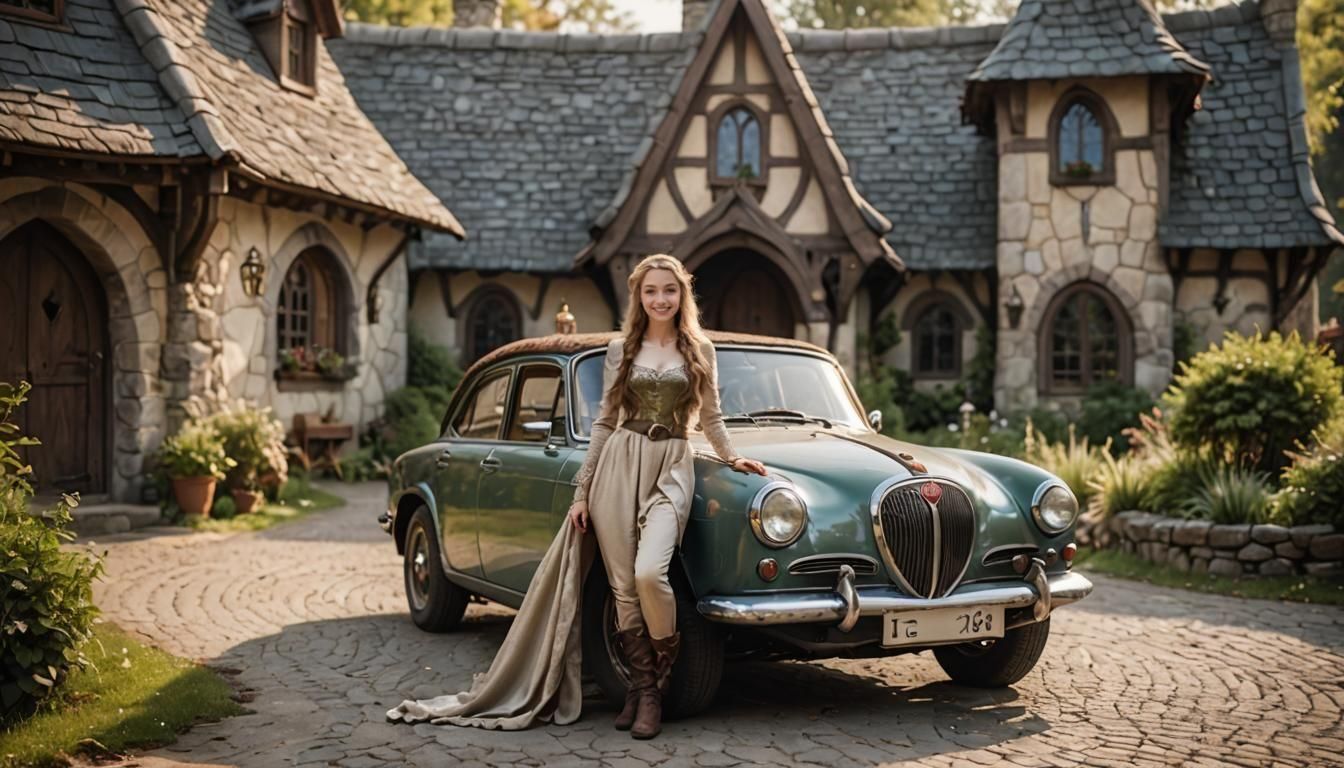 Elven Princess with Antique Car, Professional Photography