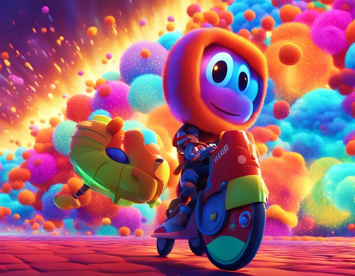 Laughing Figure in Vibrant Utopian Concept Art