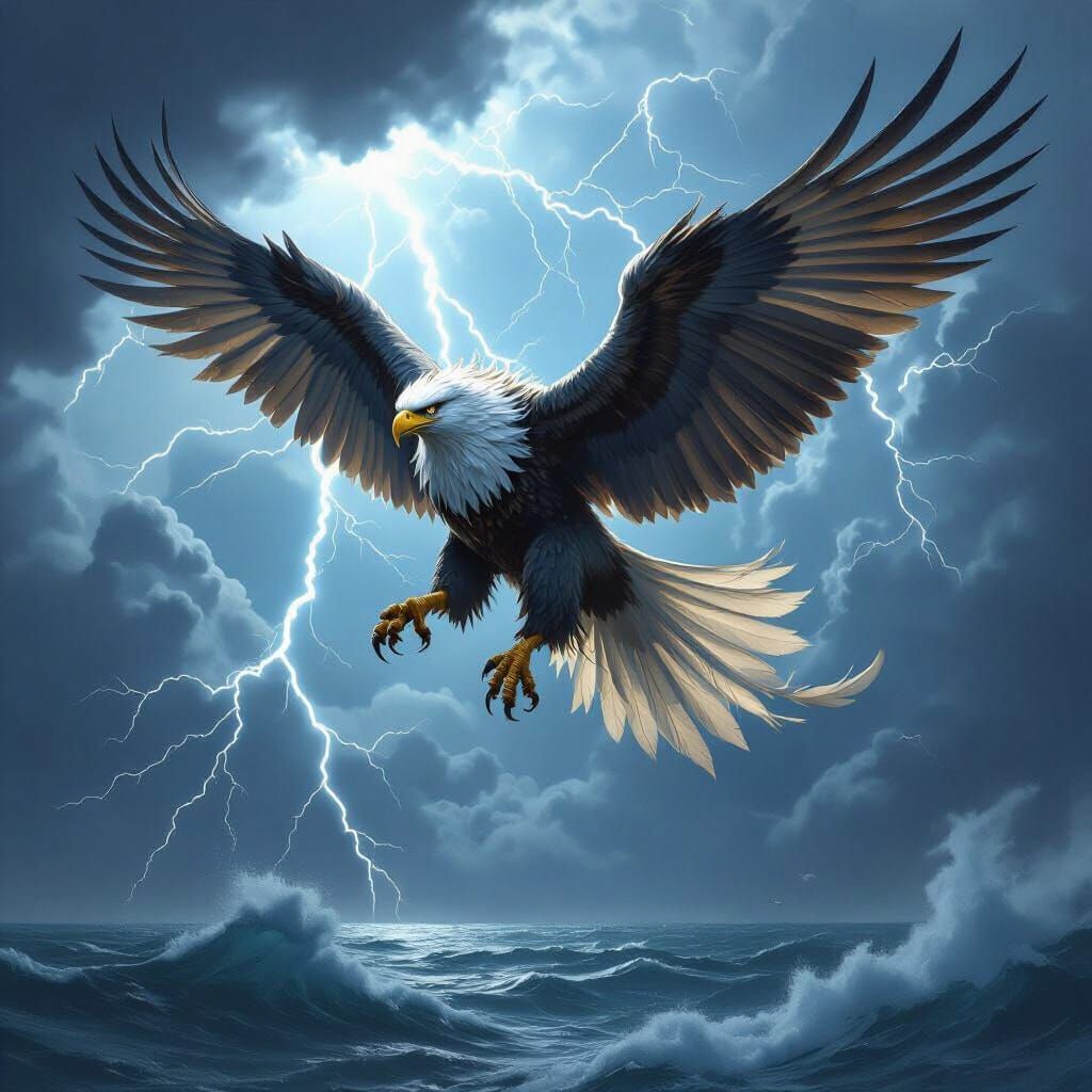 Majestic Griffin Soaring Through Stormy Sky