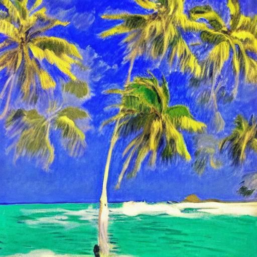 Lonely Palm in Impressionist Caribbean Scene