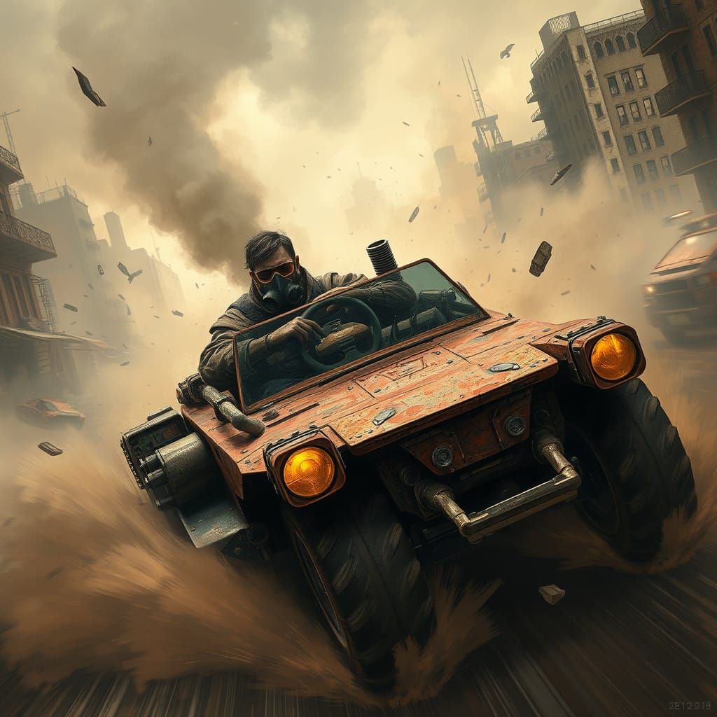 Cyberpunk Survivor Speeds Through Post-Apocalyptic Ruins