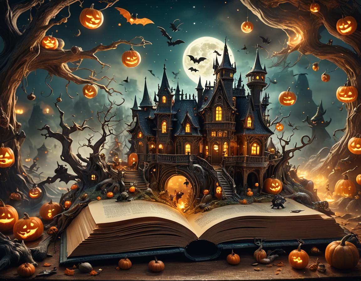 Halloween World Emerges from Book: Digital Illustration