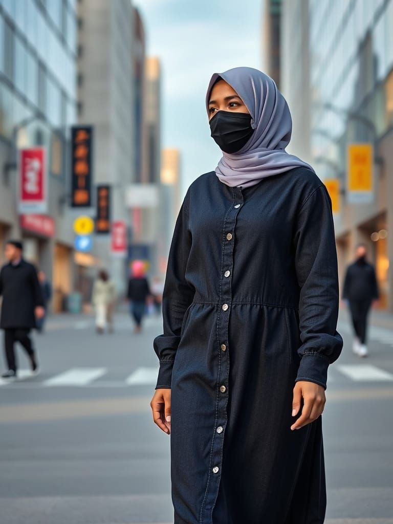 Stylish Woman in Hijab Walking in Modern City