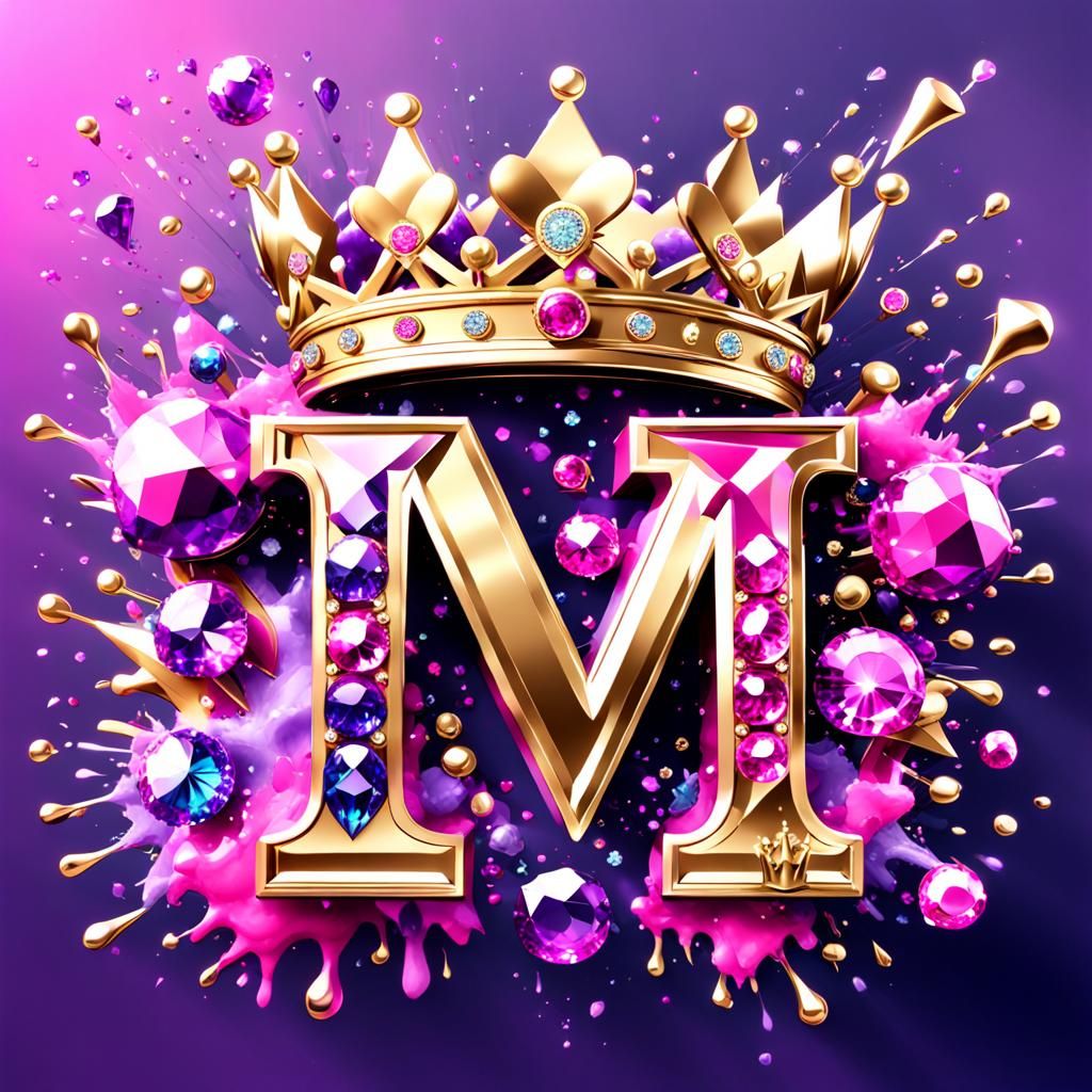 Diamond Letter M Crown Jewel 3D Splash