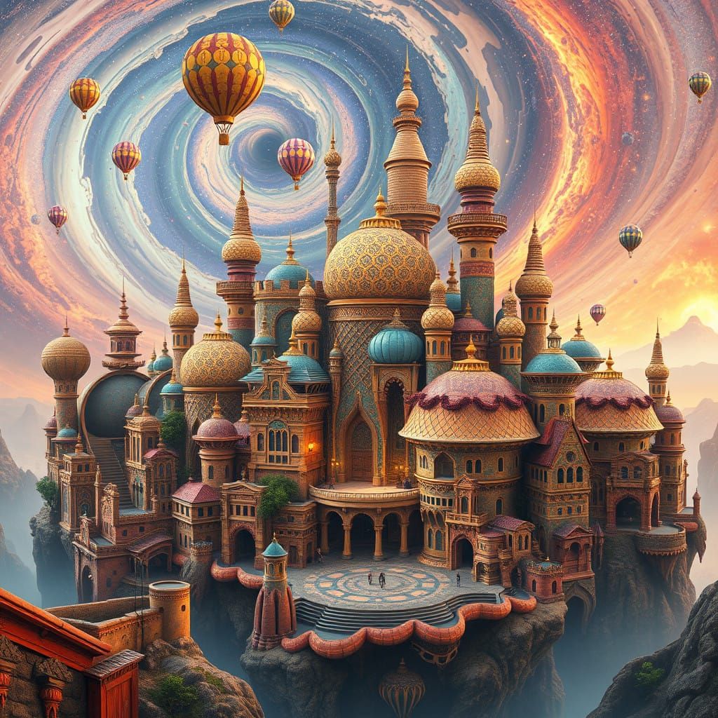 Floating Island City in Vibrant, Dreamlike Galaxy