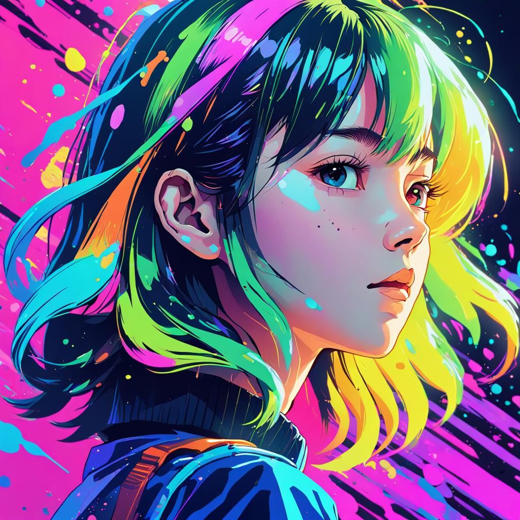 Anime Portrait in Bold Neon Colors