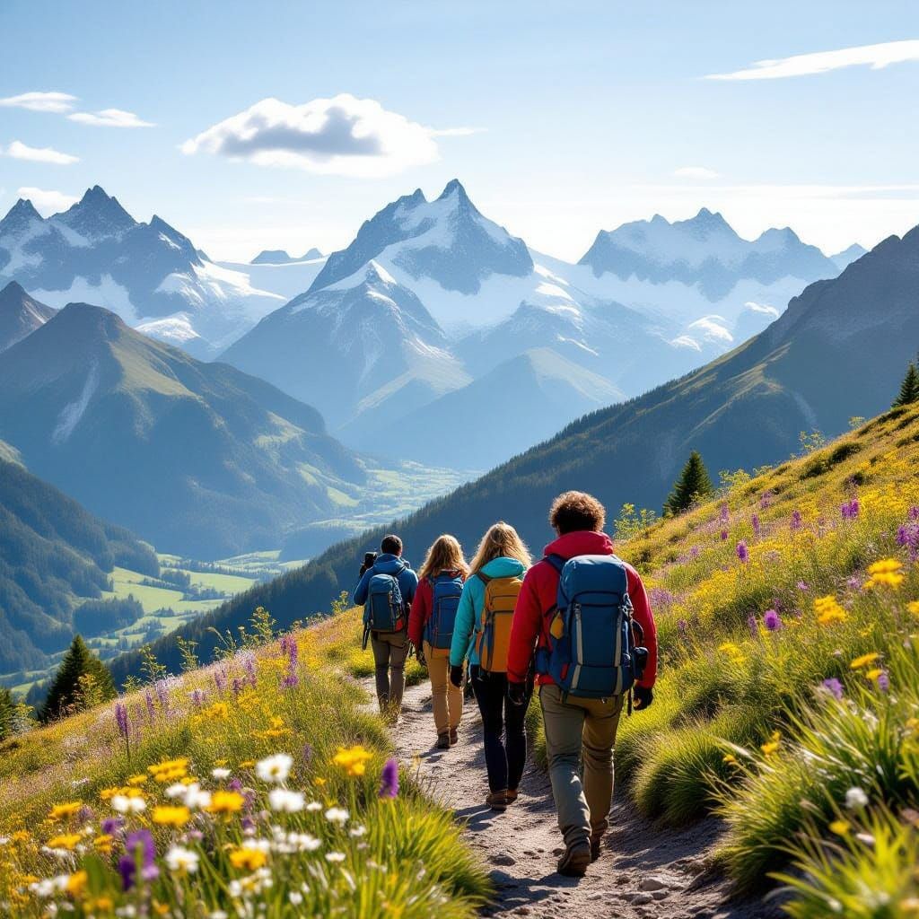 Tourists in the Majestic Alps Capture Breathtaking Scenic Vi...