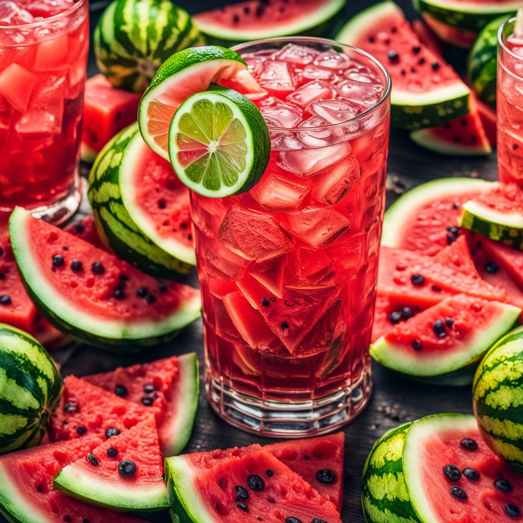 Hyperrealistic Watermelon Lemonade Drink in HDR