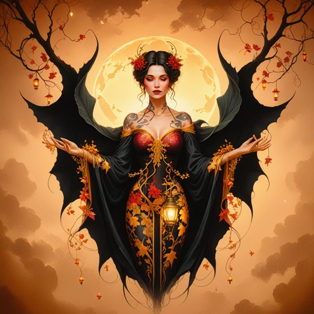 Enchanted Woodland Goddess in Stormy Night