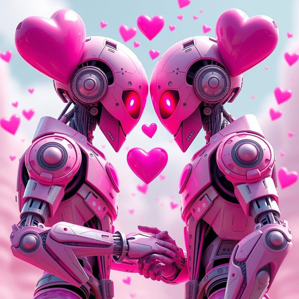 Fantastical Love Robots in Vibrant Colors