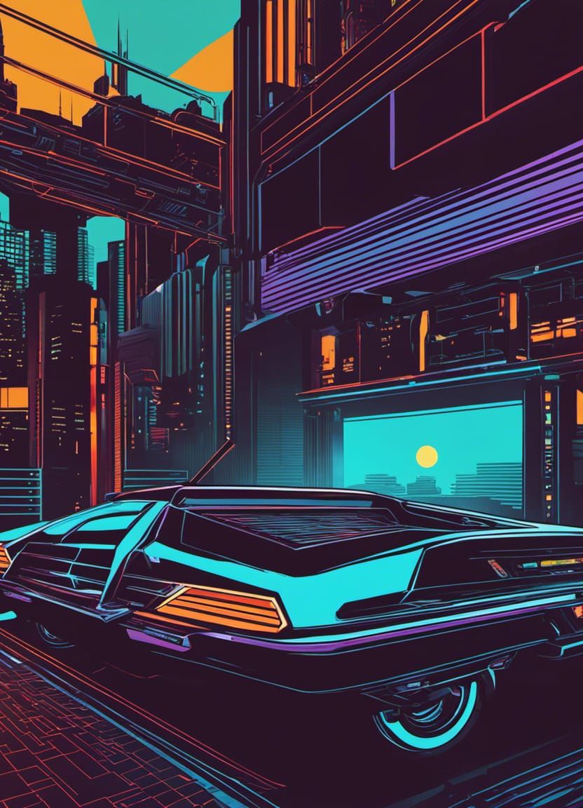 Cyberpunk Girl Overlooking City in Synthwave Style