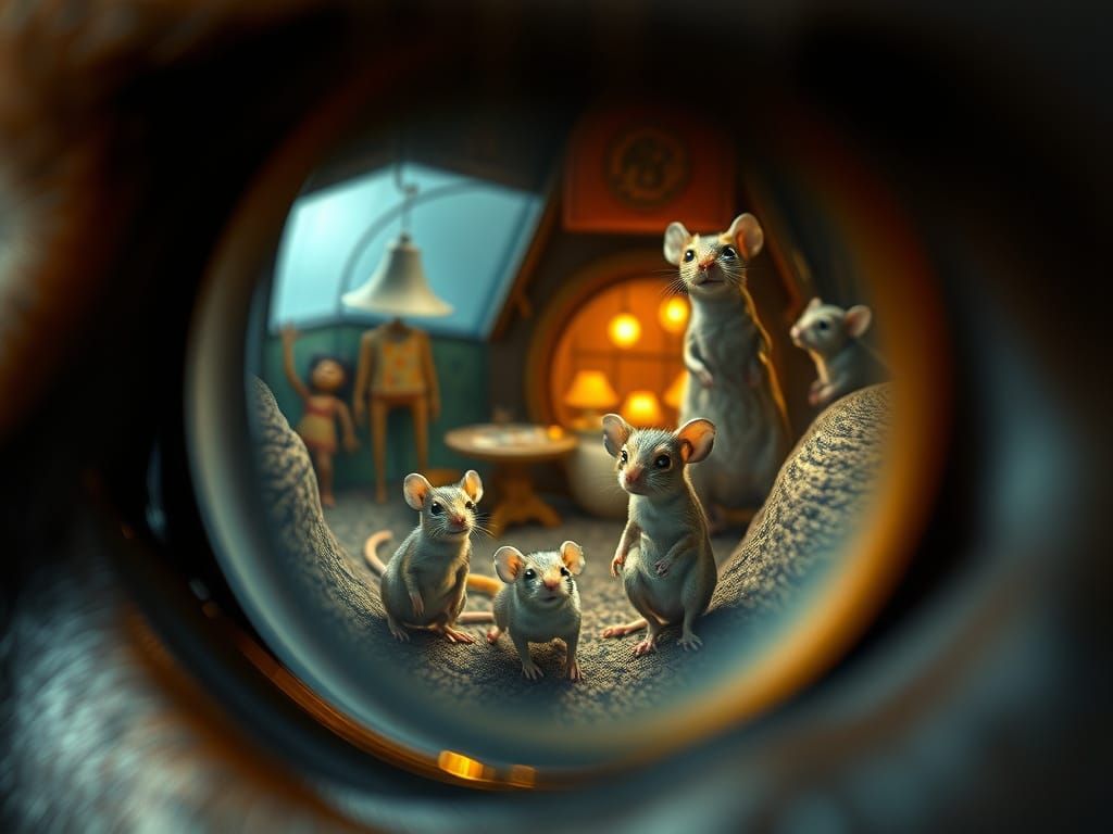 Miniature Mouse World Reflected in Cat's Eye