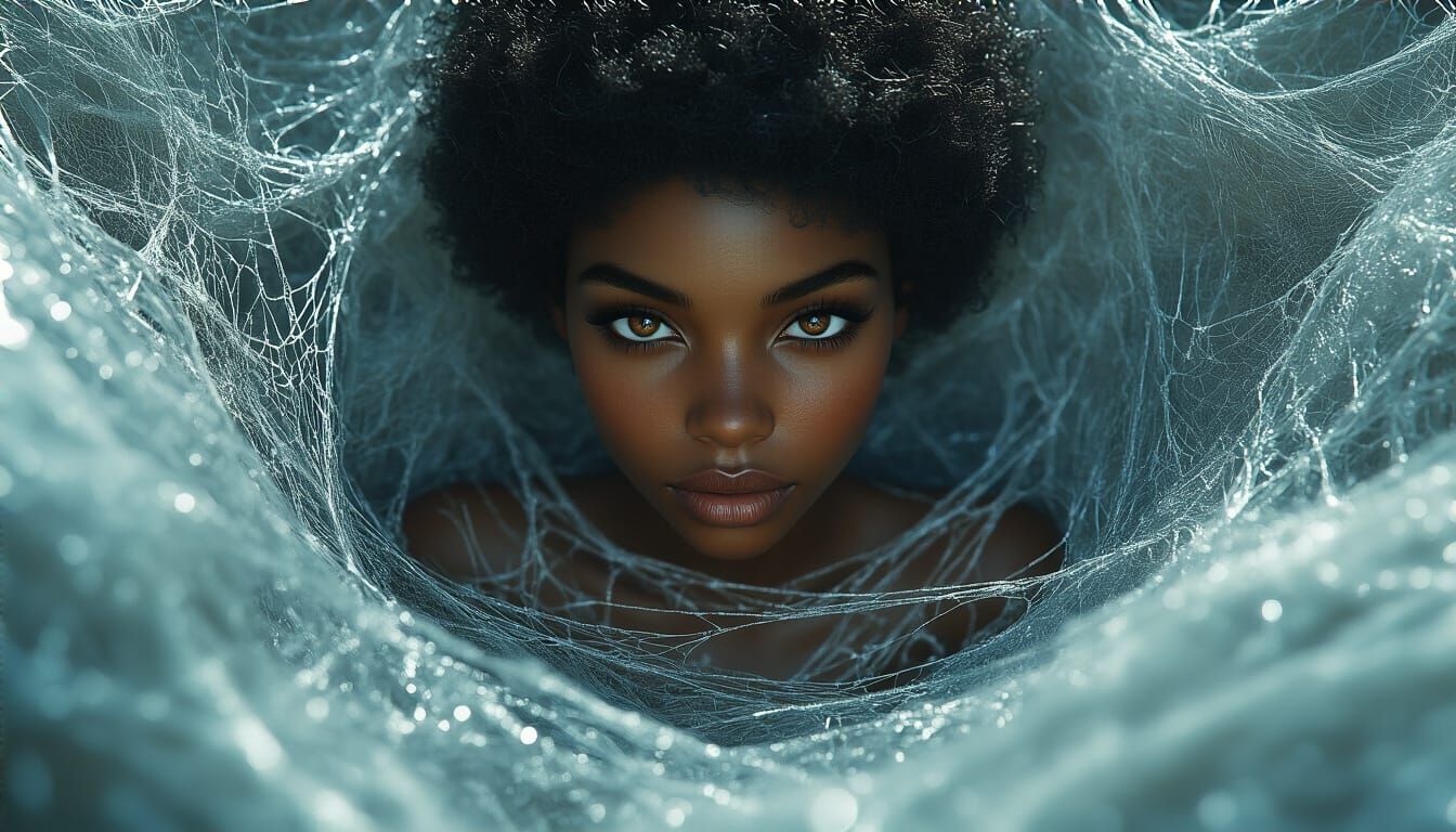 Woman in Spider Silk Pit: Hyperdetailed Portrait