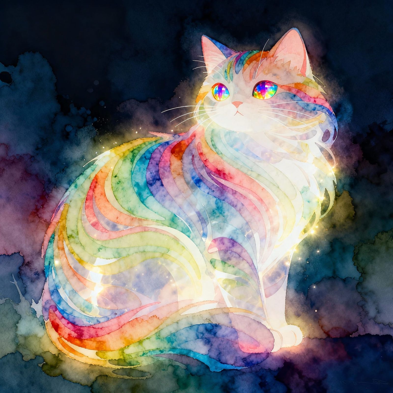 Vibrant Rainbow Cat With Colorful Fur and Eyes