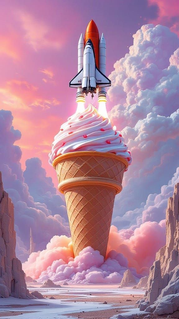 Rocket Launches from Ice Cream Cone, Moebius Style