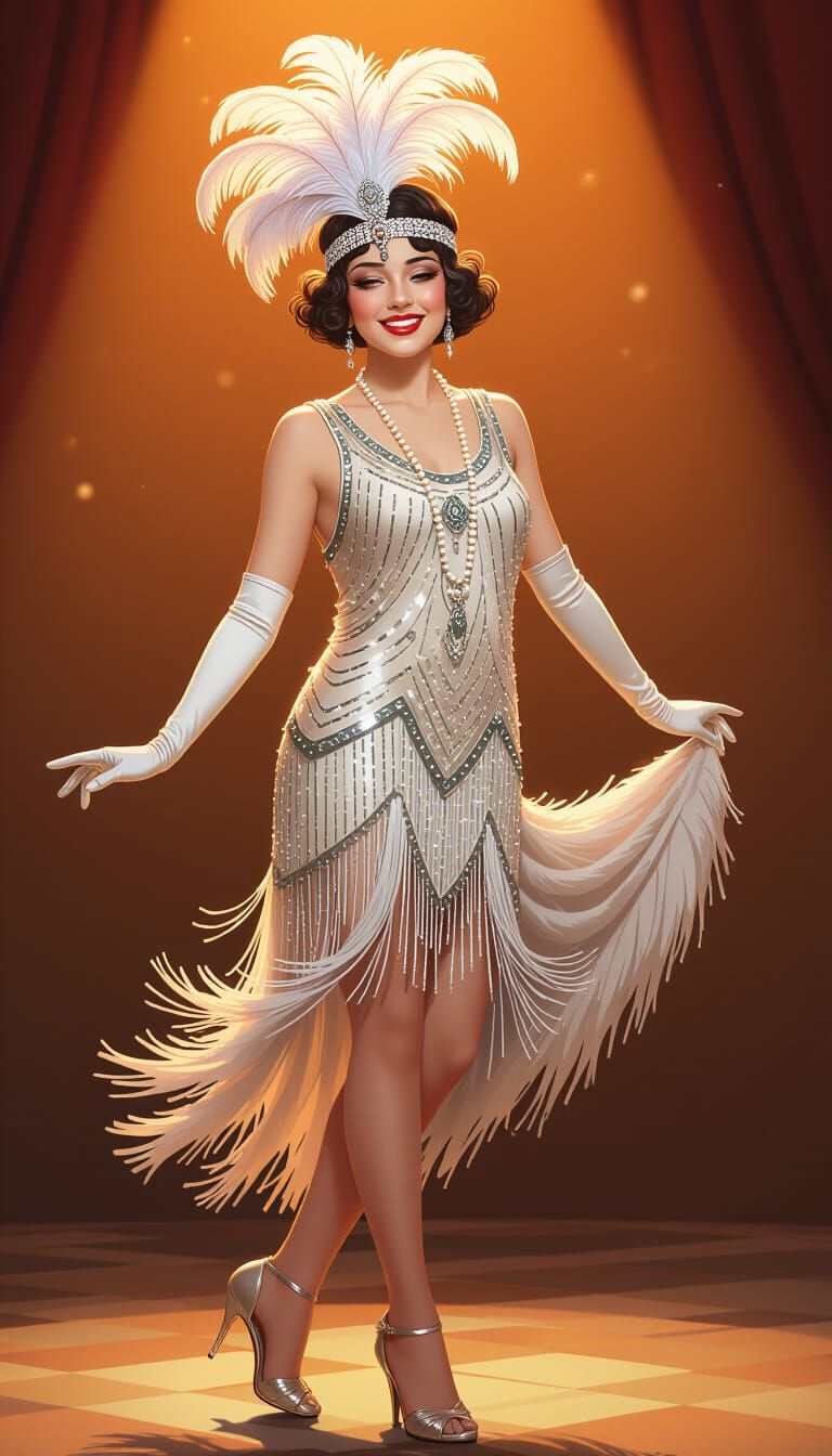 Cabaret Dancer in Sequins and Feathers: Hyperrealistic Art