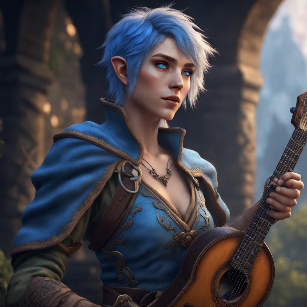 Half-Elf Bard in Detailed Matte Painting