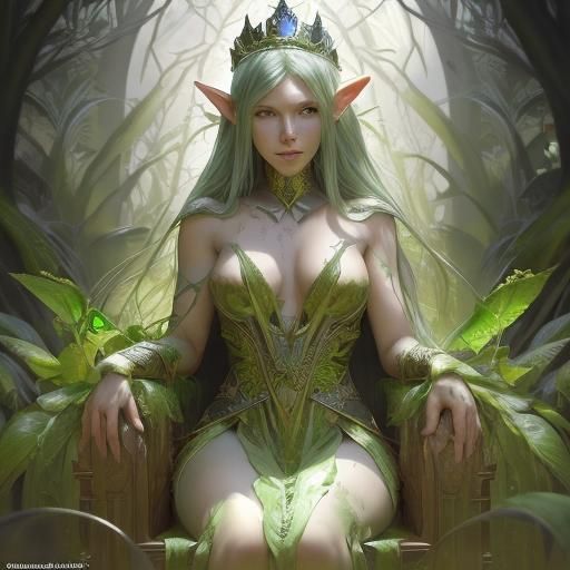 Elven Queen Portrait on a Living Throne