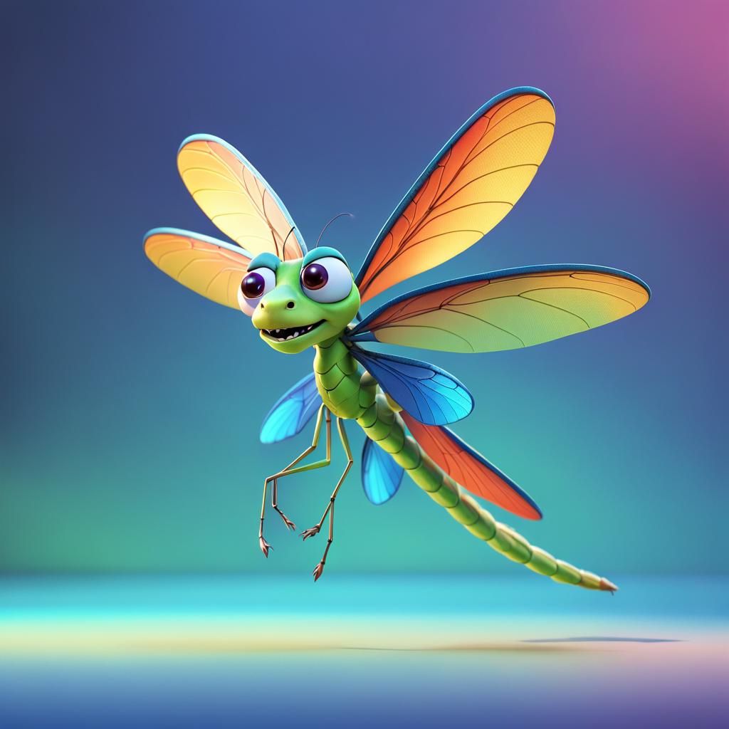 Playful CGI Dragon Fly in Pixar Style