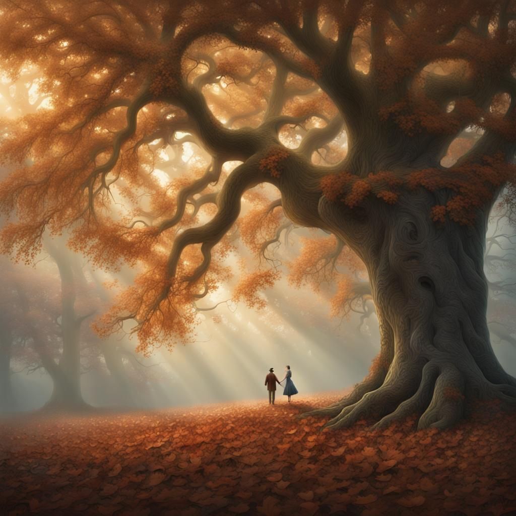 Glowing Heart Leaf Falling: Digital Matte Painting