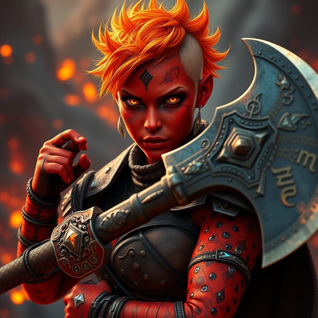 Vibrant Red-Skinned Barbarian Warrior in Leather Armor