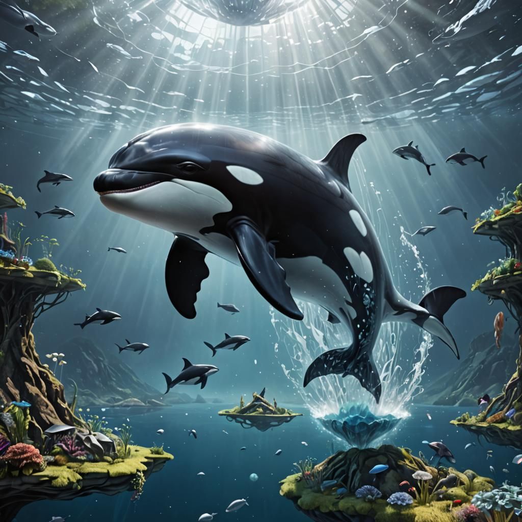 Translucent Killer Whale Floats Above Earth