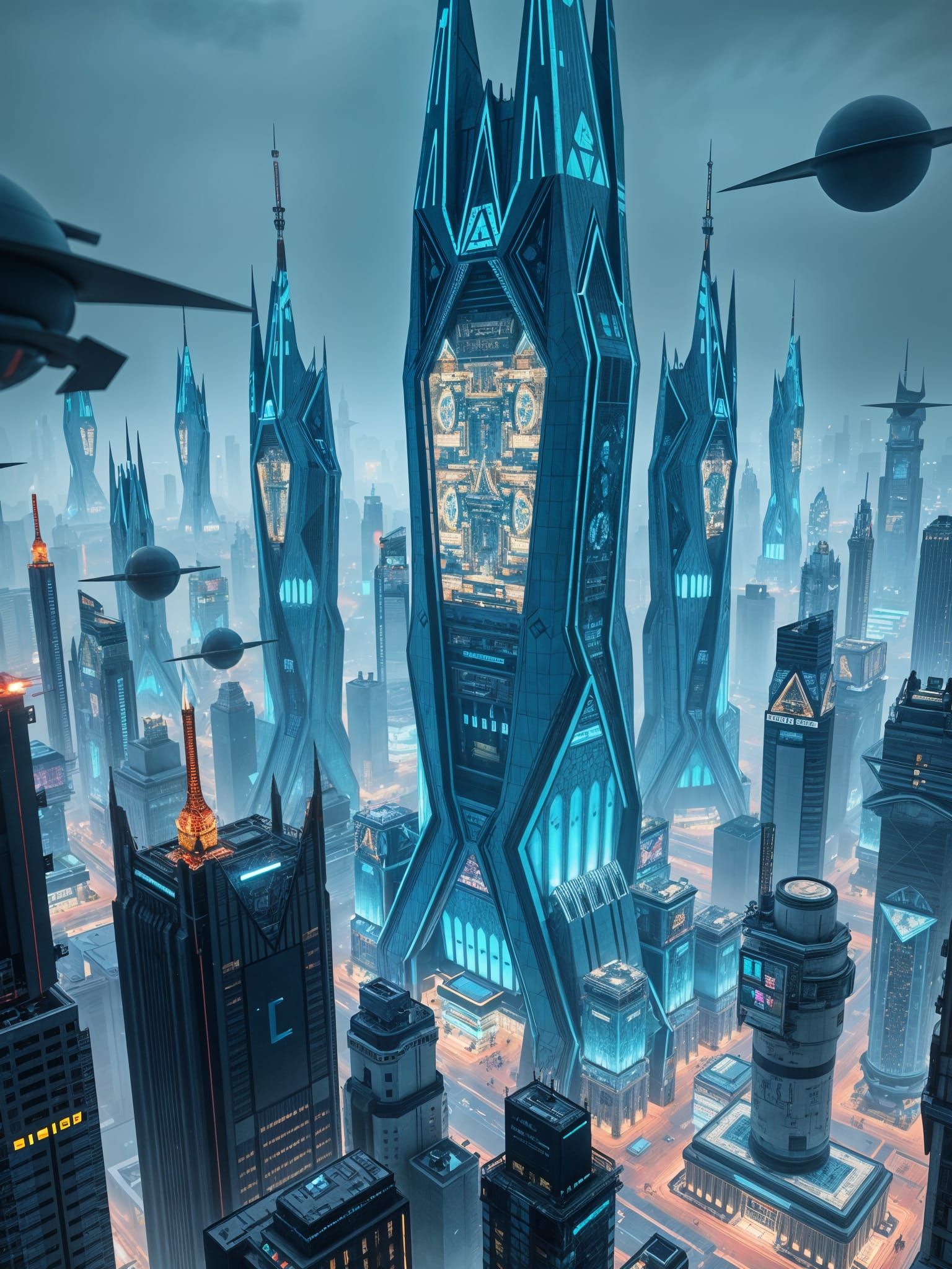 Futuristic Fractal City with Asymmetrical Centerpiece