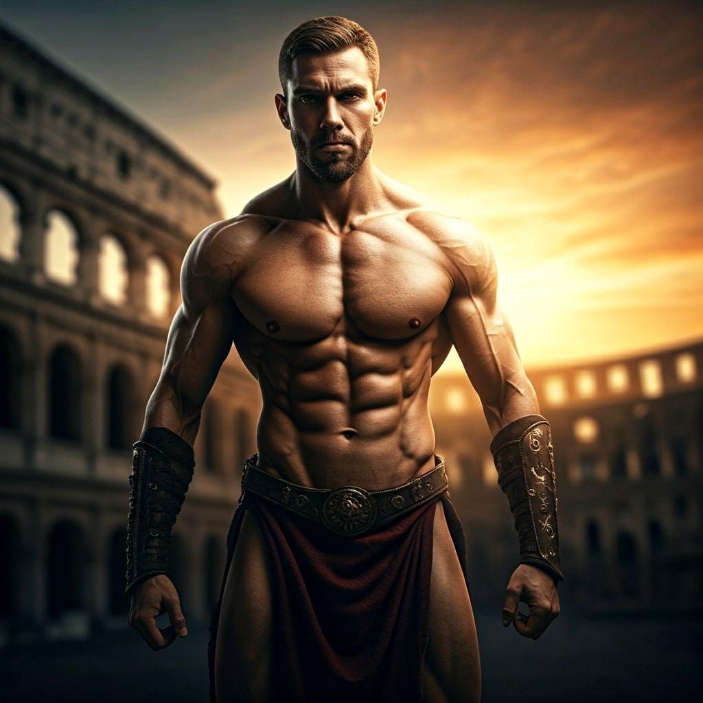 Victorious Gladiator in Colosseum at Sunset