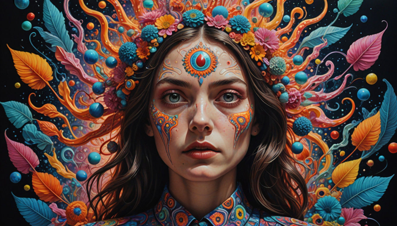 Surreal Filmic Portrait in Psychedelic Hyperrealism