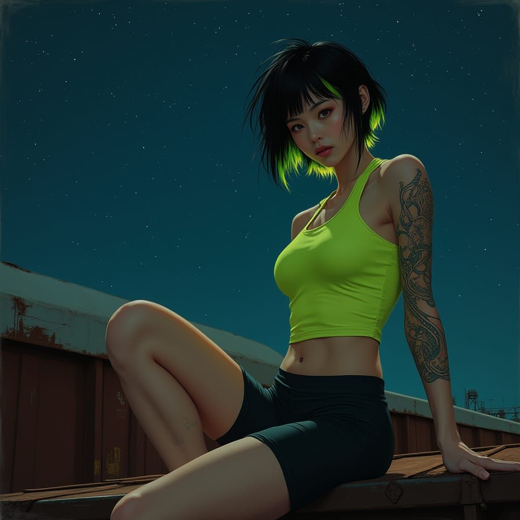 Hyper-Realistic Portrait of Kiko Tanaka Under the Starry Nig...