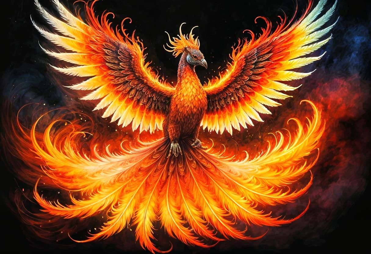 Majestic Phoenix Ascending: Radiant Airbrush Art