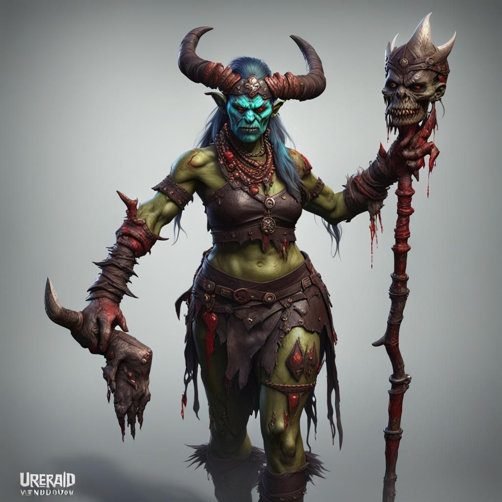 Blood Shadow Orc Witch Doctor: Detailed Matte Painting