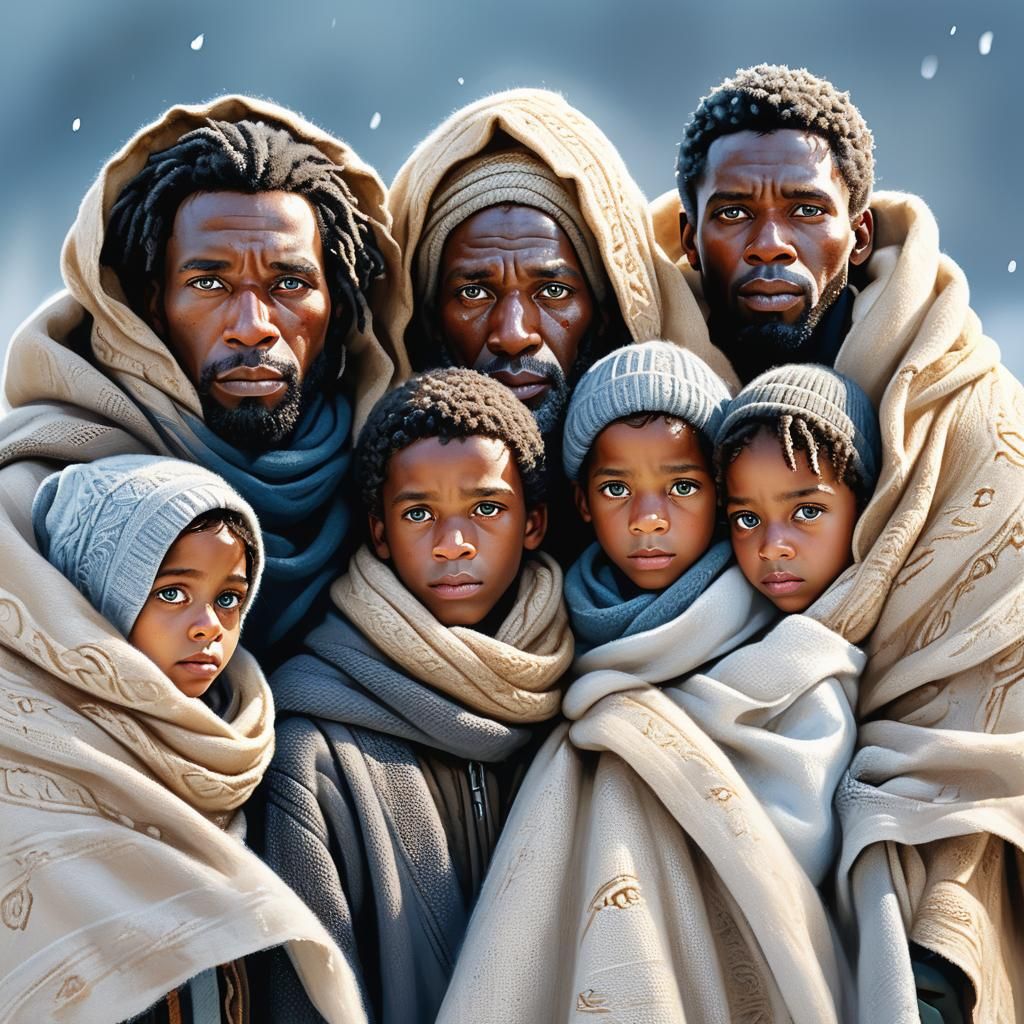 Four Generations of Ice Age Family in Vibrant Hyperrealism