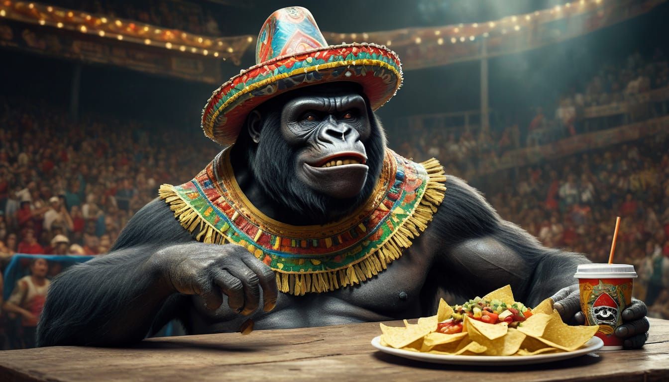 Humanoid Gorilla at Wrestling Match in Burian Style