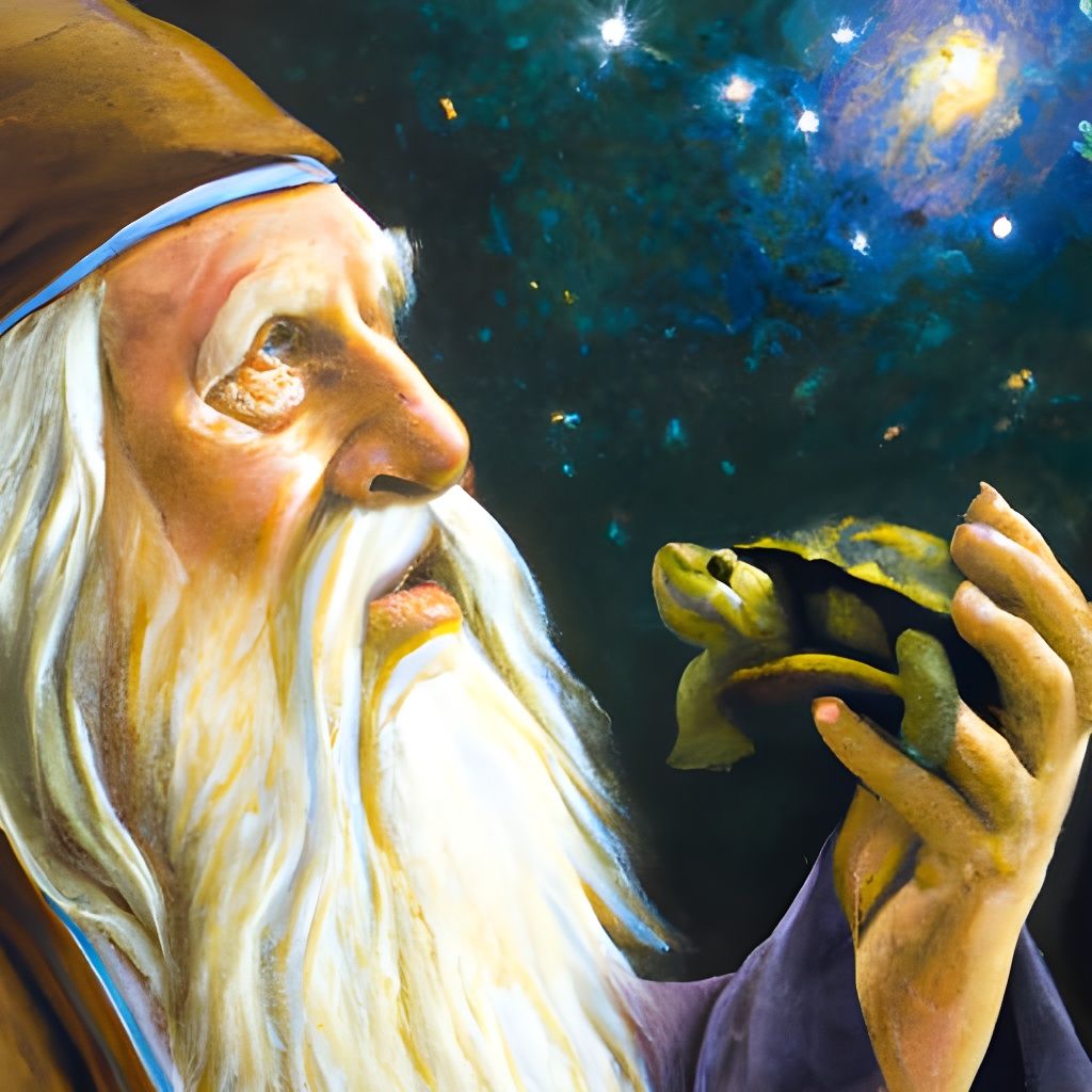 Wizard and Turtle Stargazing: Gouache and Oil Painting