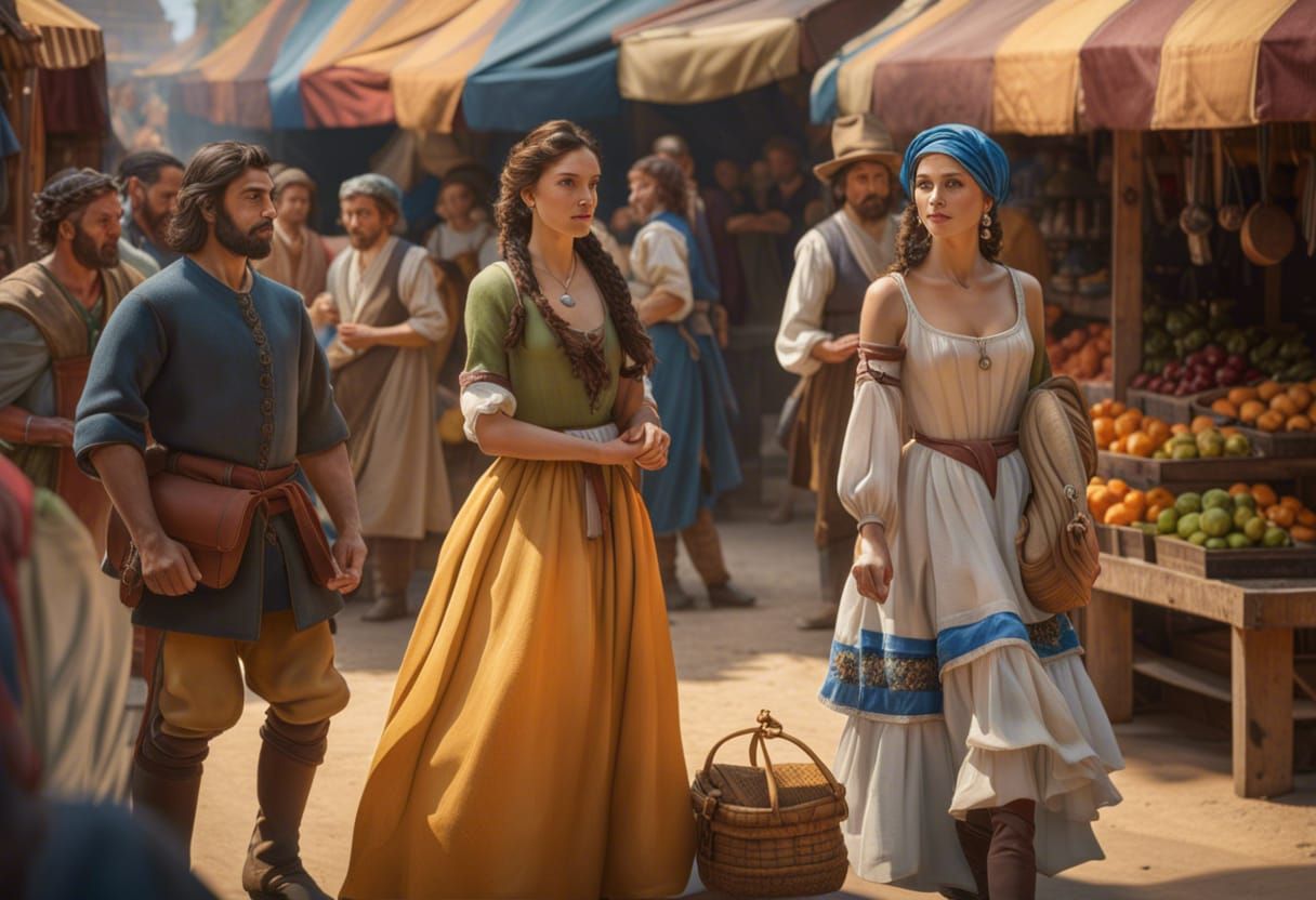 Realistic Medieval Market in Hyperrealistic Digital Style