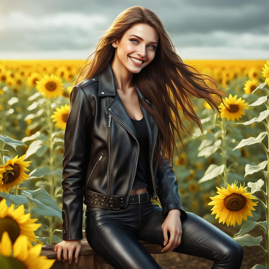 Fashion Model in Sunflowers, Detailed Matte Painting