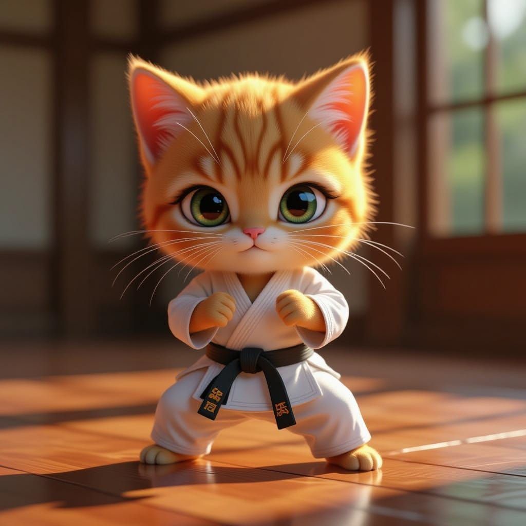 Chibi Orange Karate Master in Photorealistic CGI